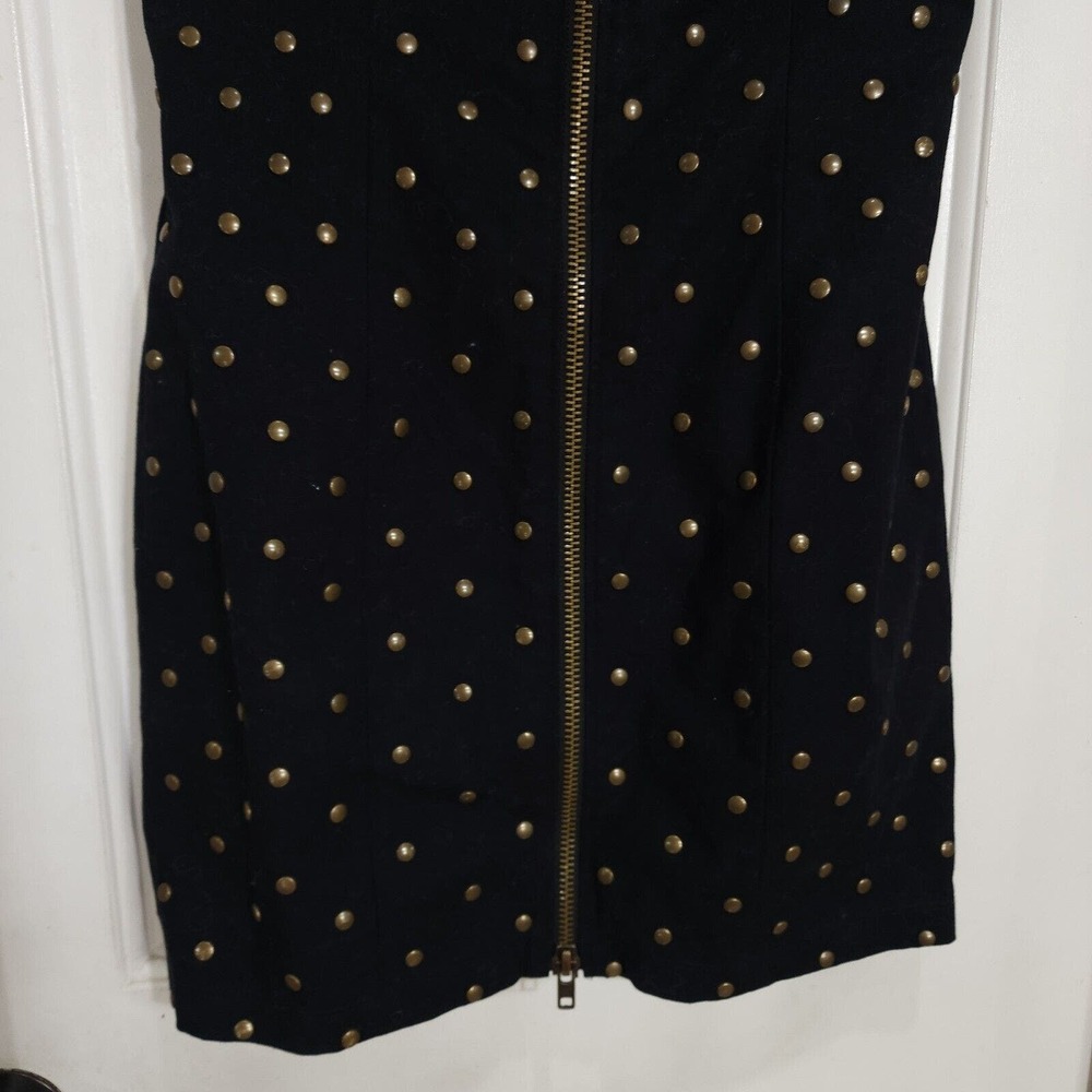 Vtg Betsey Johnson Womens Dress Black Denim Studded Zip Strapless Y2K 90s Sz 4 S - Picture 6 of 10